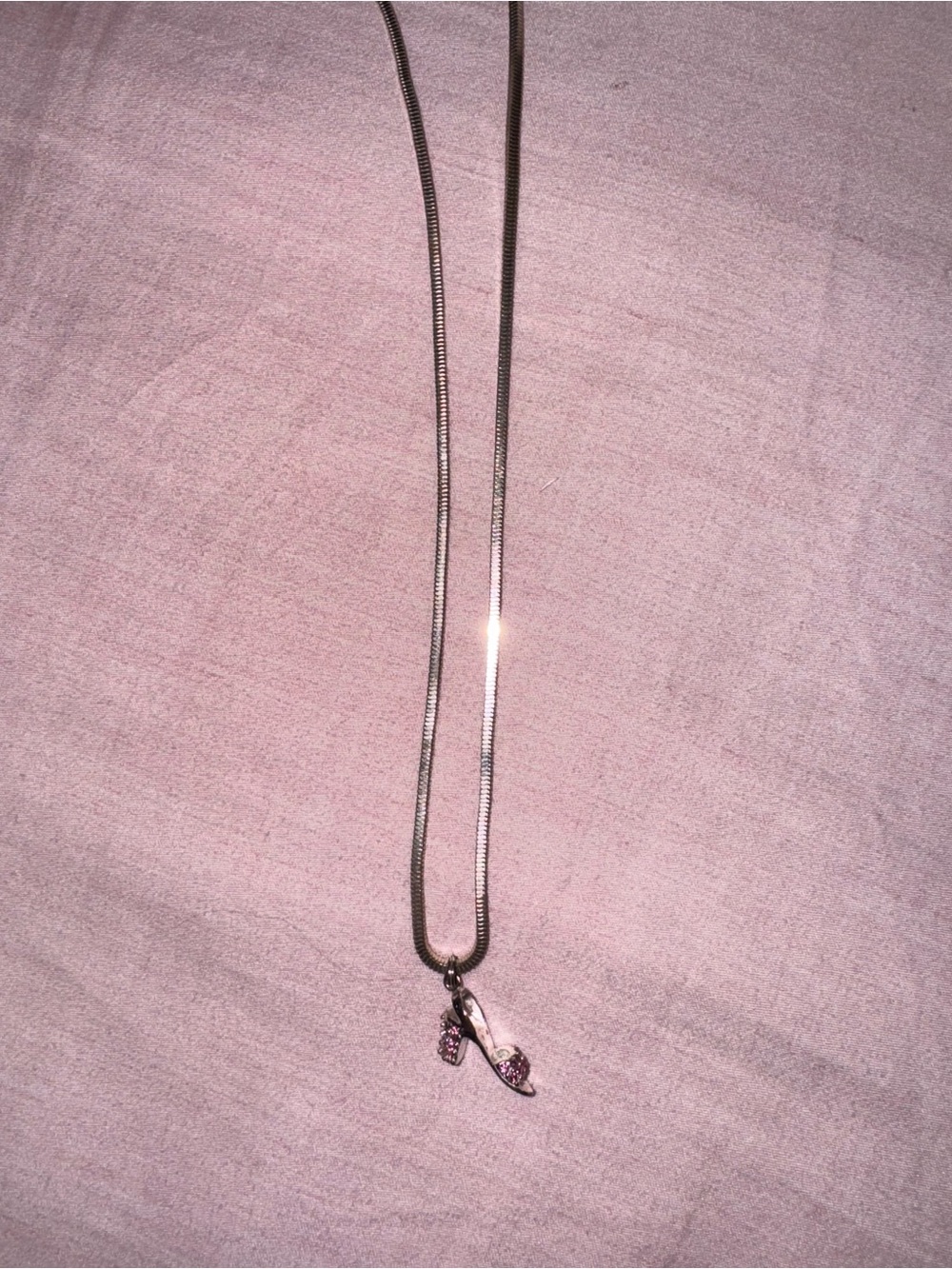 Silver Necklace with Pink Pavé High Heel Pendant - Women's Jewelry